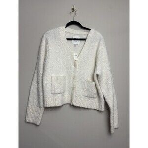 Aerie Womens Cardigan Sweater Size XL Cream Button Pockets Thick Fluffy